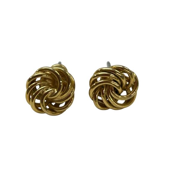 Small Goldtone Post Pierced Earrings Knot .4 Inch Knot - Picture 4 of 6
